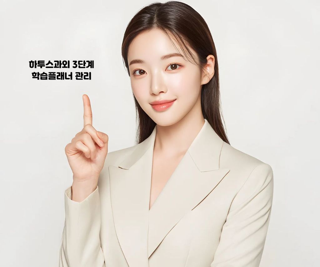 학습플래너 관리 – 선생님이 학생의 주간 학습 계획을 함께 점검하는 모습